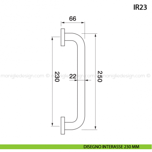 Maniglione per porta ART.IR23 Manital con rosette interasse 230 mm disegno
