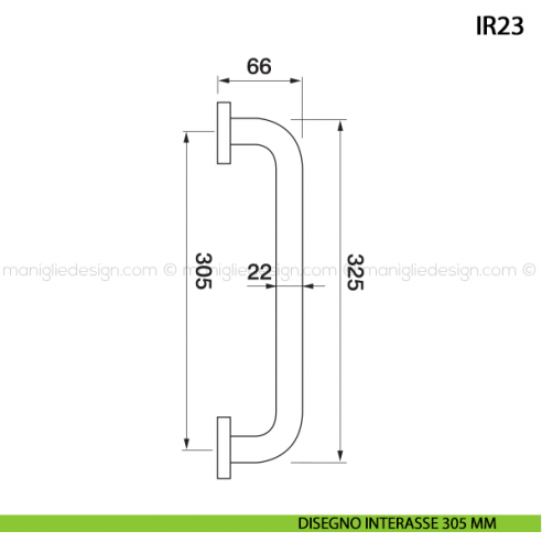 Maniglione per porta ART.IR23 Manital con rosette interasse 305 mm disegno