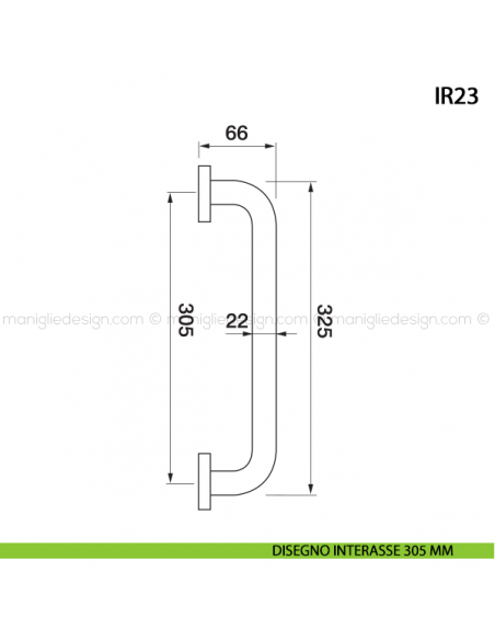 Maniglione per porta ART.IR23 Manital con rosette interasse 305 mm disegno