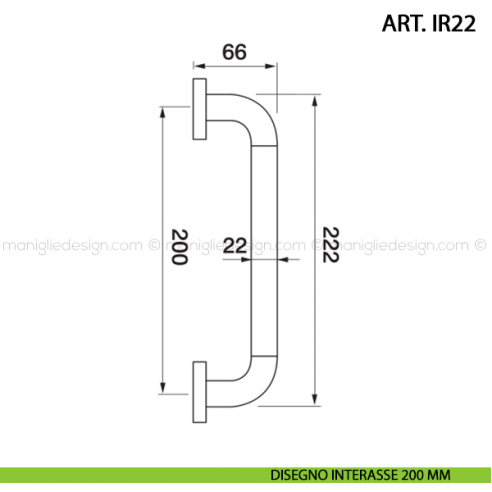Maniglione per porta ART.IR22 Manital con rosette interasse 200 mm disegno
