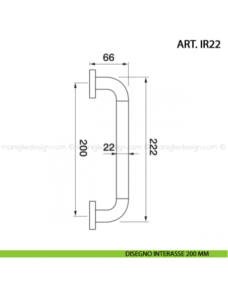 Maniglione per porta ART.IR22 Manital con rosette interasse 200 mm disegno