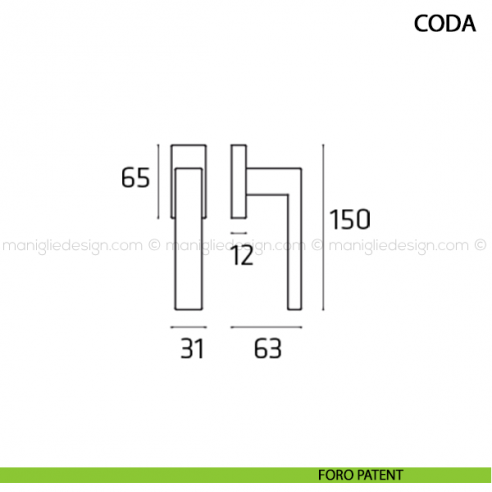 Maniglia per finestra martellina DK Coda Comit disegno
