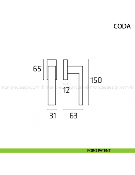 Maniglia per finestra martellina DK Coda Comit disegno