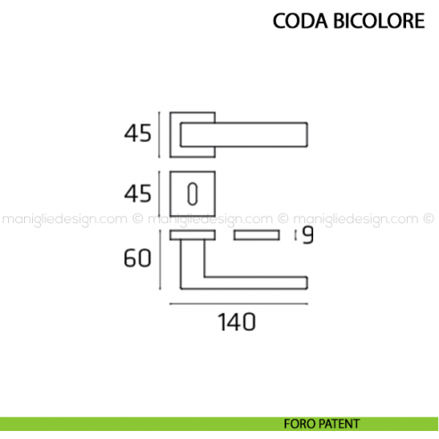 Maniglia per porta Coda Bicolore Comit foro patent