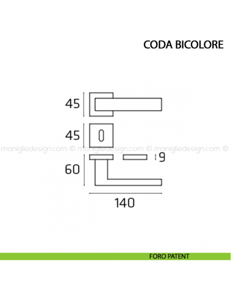 Maniglia per porta Coda Bicolore Comit foro patent