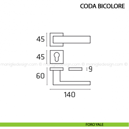 Maniglia per porta Coda Bicolore Comit foro yale