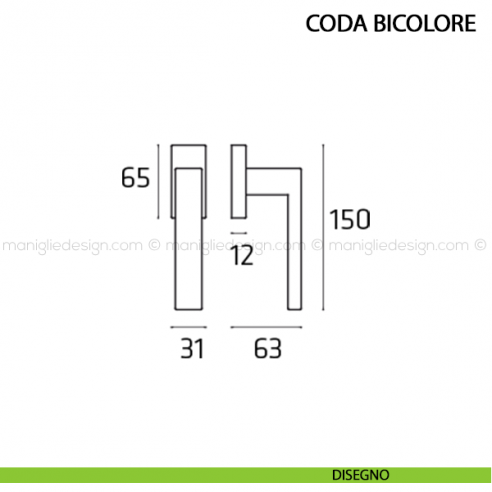 Maniglia per finestra martellina DK Coda Bicolore Comit disegno
