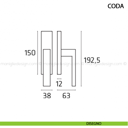 Maniglia cremonese per finestra Coda Comit disegno