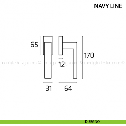 Maniglia per finestra martellina DK Navy Line Comit disegno