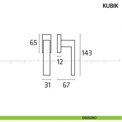 Maniglia per finestra martellina DK Kubik Comit disegno