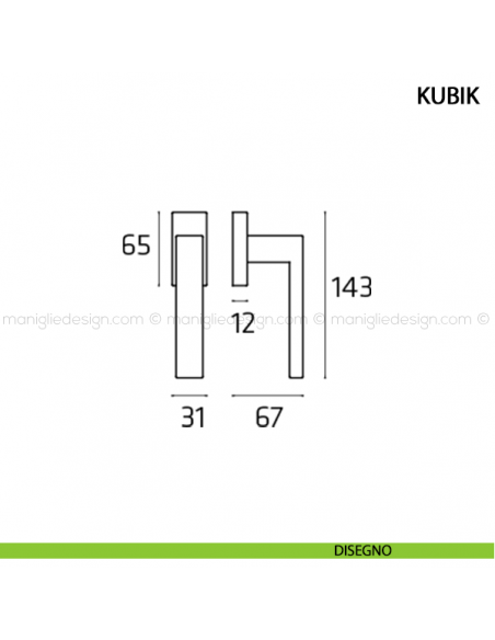 Maniglia per finestra martellina DK Kubik Comit disegno