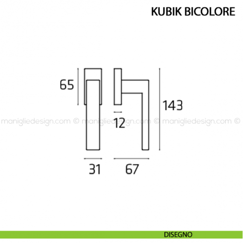 Maniglia per finestra martellina DK Kubik Bicolore Comit disegno