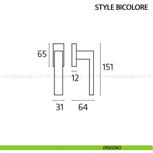 Maniglia per finestra martellina DK Style Bicolore Comit disegno