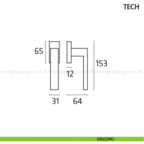 Maniglia per finestra martellina DK Tech Comit disegno