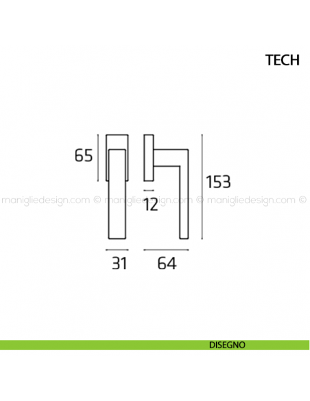 Maniglia per finestra martellina DK Tech Comit disegno