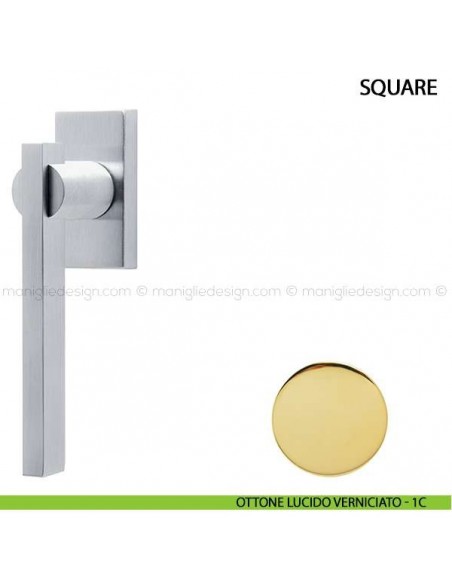 Maniglia per finestra martellina DK Square Comit ottone lucido verniciato