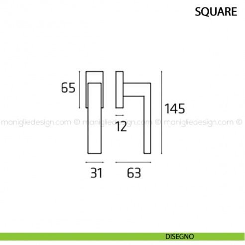 Maniglia per finestra martellina DK Square Comit disegno