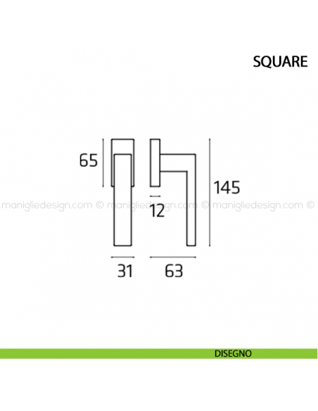 Maniglia per finestra martellina DK Square Comit disegno