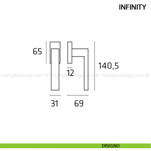Maniglia per finestra martellina DK Infinity Comit disegno