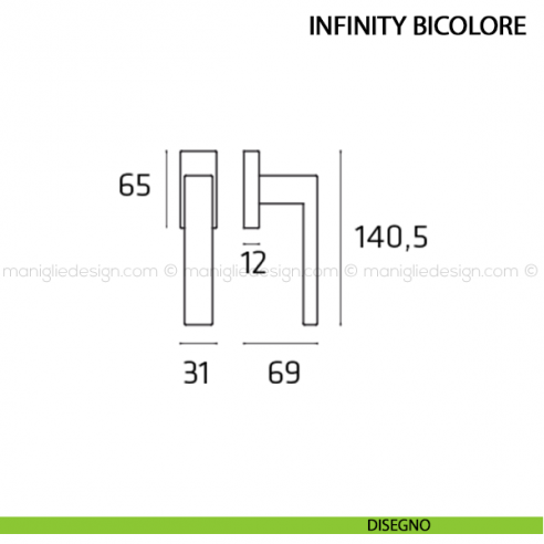 Maniglia per finestra martellina DK Infinity bicolore Comit disegno