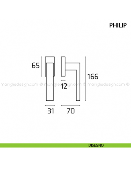 Maniglia per finestra martellina DK Philip Comit disegno
