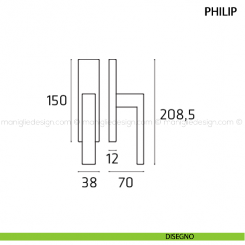 Maniglia cremonese per finestra Philip Comit disegno