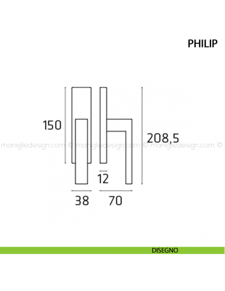 Maniglia cremonese per finestra Philip Comit disegno