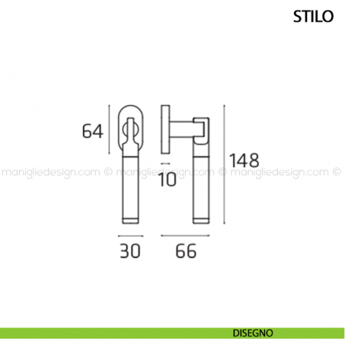 Maniglia per finestra martellina DK Stilo Comit disegno