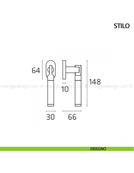Maniglia per finestra martellina DK Stilo Comit disegno