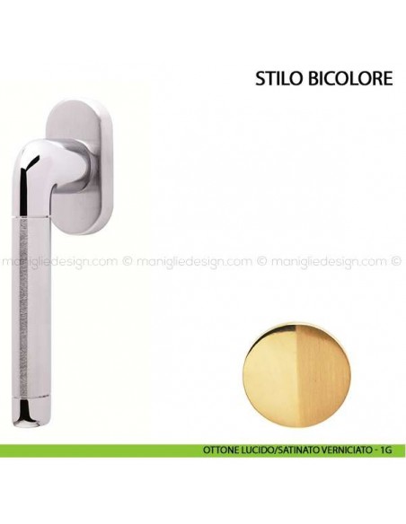 Maniglia per finestra martellina DK Stilo Bicolore Comit ottone lucido/satinato verniciato