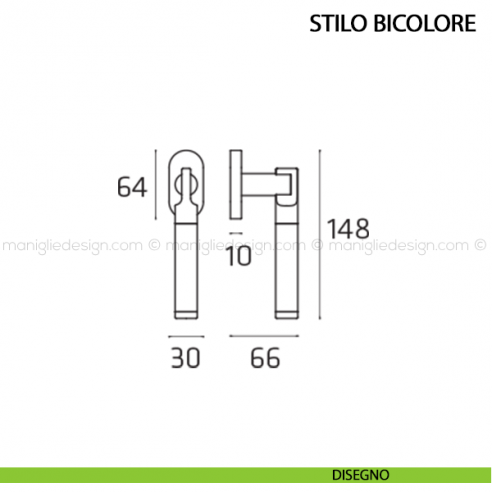Maniglia per finestra martellina DK Stilo Bicolore Comit disegno
