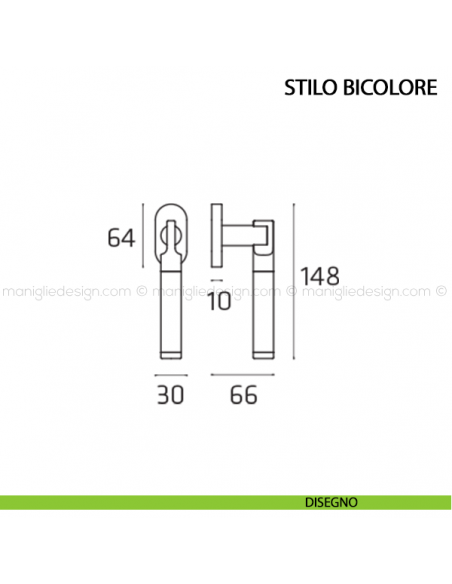 Maniglia per finestra martellina DK Stilo Bicolore Comit disegno