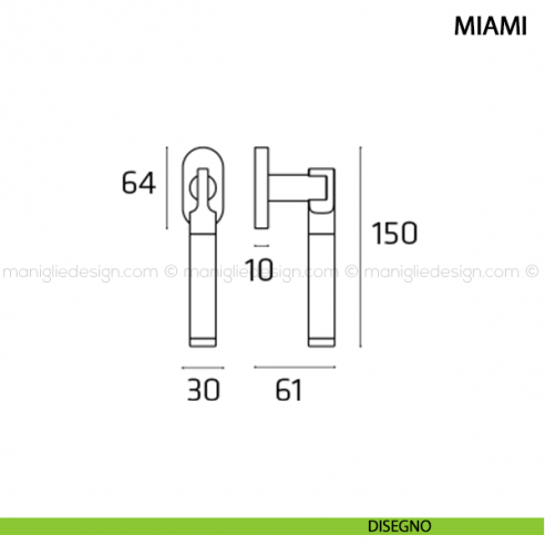 Maniglia per finestra martellina DK Miami Comit disegno