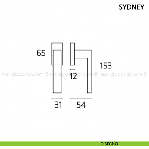 Maniglia per finestra martellina DK Sydney Comit disegno