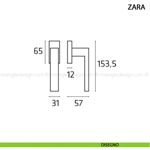 Maniglia per finestra martellina DK Zara Comit disegno