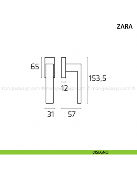 Maniglia per finestra martellina DK Zara Comit disegno
