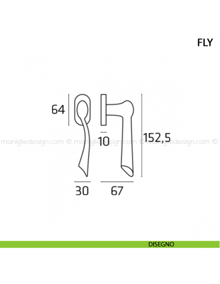 Maniglia per finestra martellina DK Fly Comit disegno
