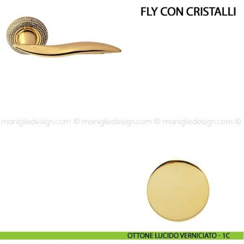 Maniglia per porta Fly con cristalli Comit ottone lucido verniciato