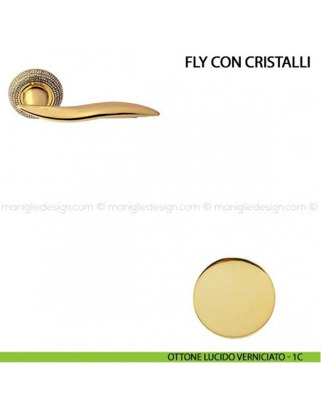 Maniglia per porta Fly con cristalli Comit ottone lucido verniciato