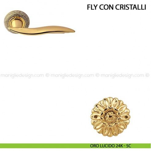 Maniglia per porta Fly con cristalli Comit oro lucido 24K