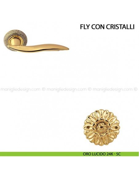 Maniglia per porta Fly con cristalli Comit oro lucido 24K