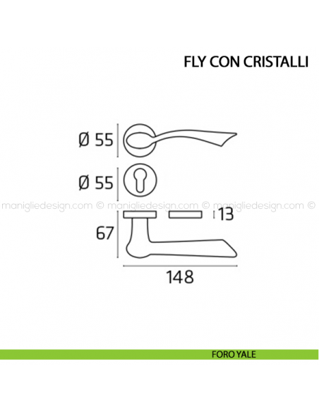 Maniglia per porta Fly con cristalli Comit foro yale