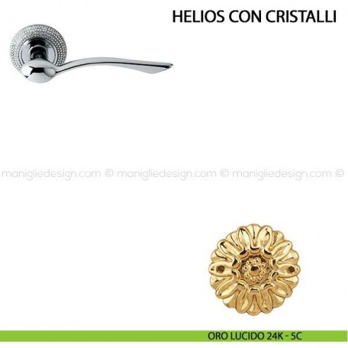 Maniglia per porta Helios con cristalli Comit oro lucido 24K