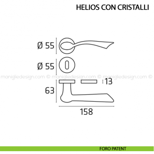 Maniglia per porta Helios con cristalli Comit foro patent