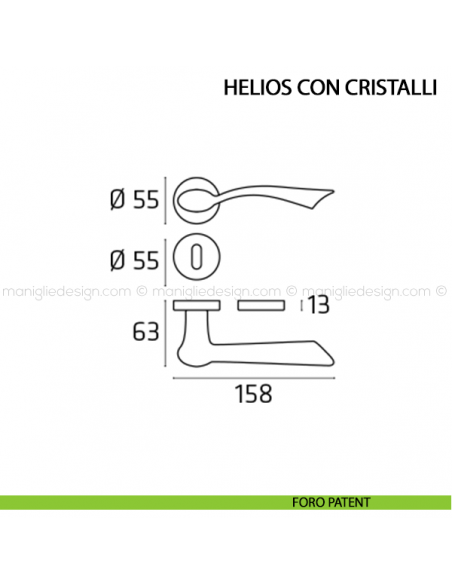 Maniglia per porta Helios con cristalli Comit foro patent