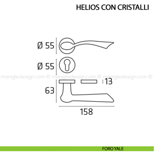 Maniglia per porta Helios con cristalli Comit foro yale