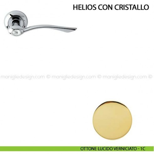 Maniglia per porta Helios con cristallo Comit ottone lucido verniciato