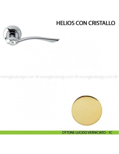 Maniglia per porta Helios con cristallo Comit ottone lucido verniciato