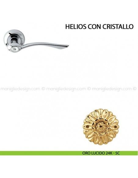 Maniglia per porta Helios con cristallo Comit oro lucido 24K