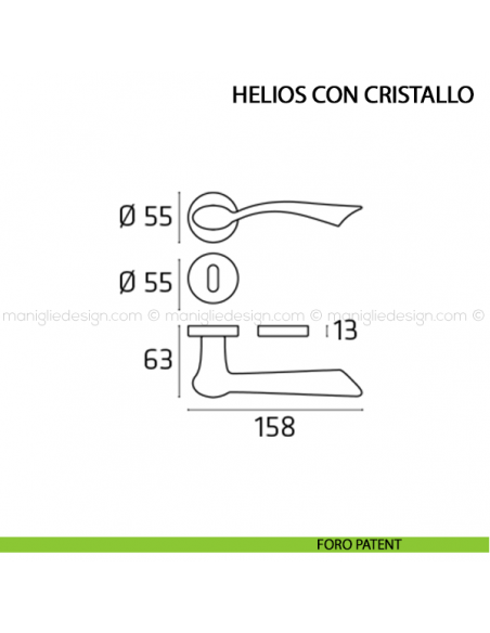 Maniglia per porta Helios con cristallo Comit foro patent